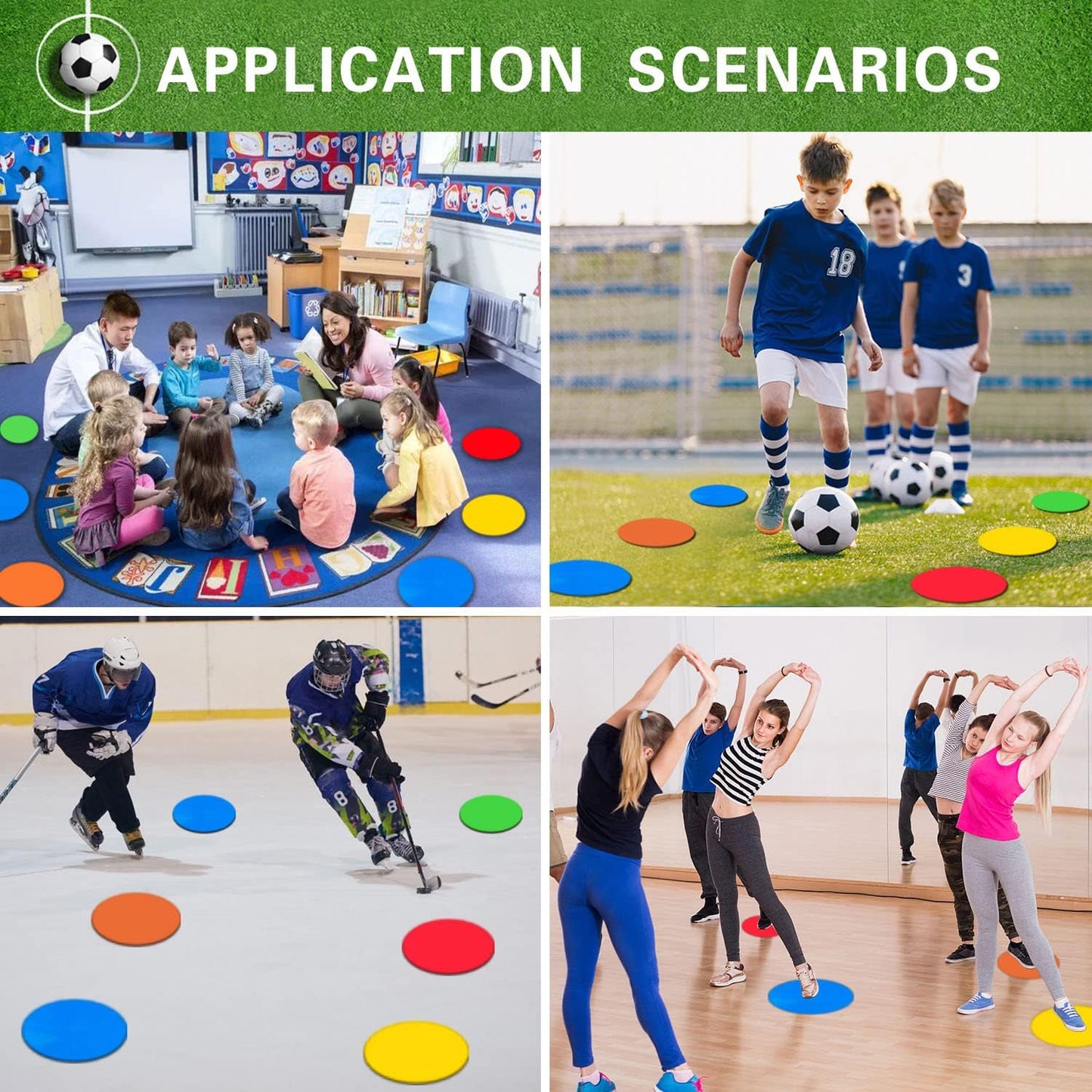 12/24Pcs Poly Spot Markers 9 inch Non-Slip Rubber Agility Training Markers Floor Dots Flat Field Cones for Football Basketball Soccer School Exercise Drills Gym Dance Practice 6 Colors