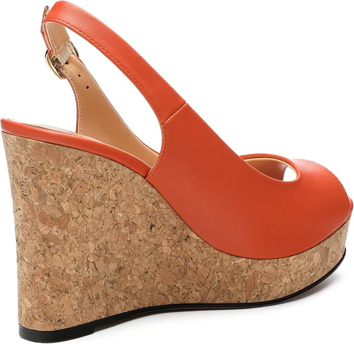 Womens Peep Toe Wedge Heels Matte Fashion Cork Slingback Pumps Platform Wedge - Image 5