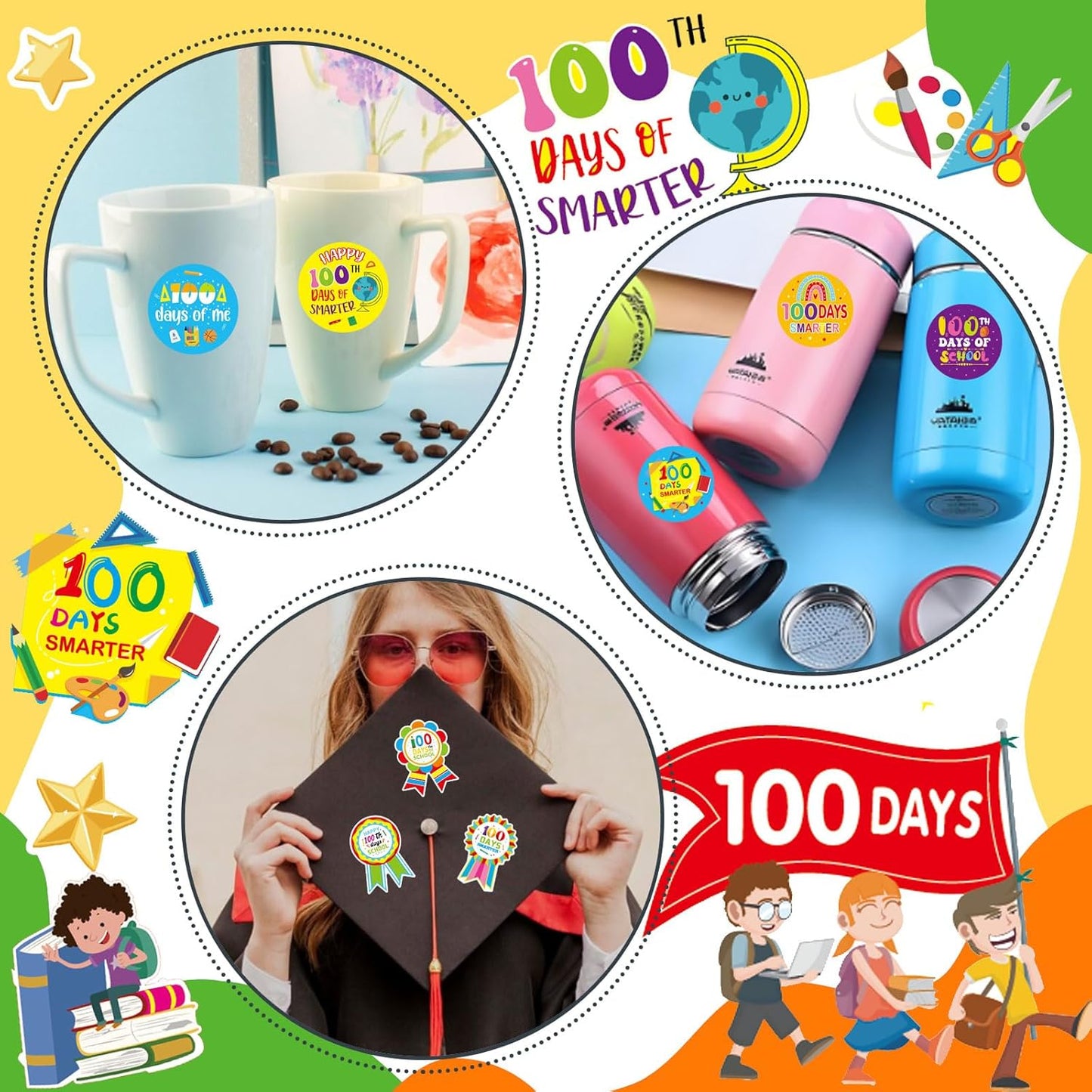 192 PCS Happy 100 Days of School Stickers for Kids, 100th Day Smarter Badge Reward Stickers, Teacher Reward Smarter Sticker School Party Favors