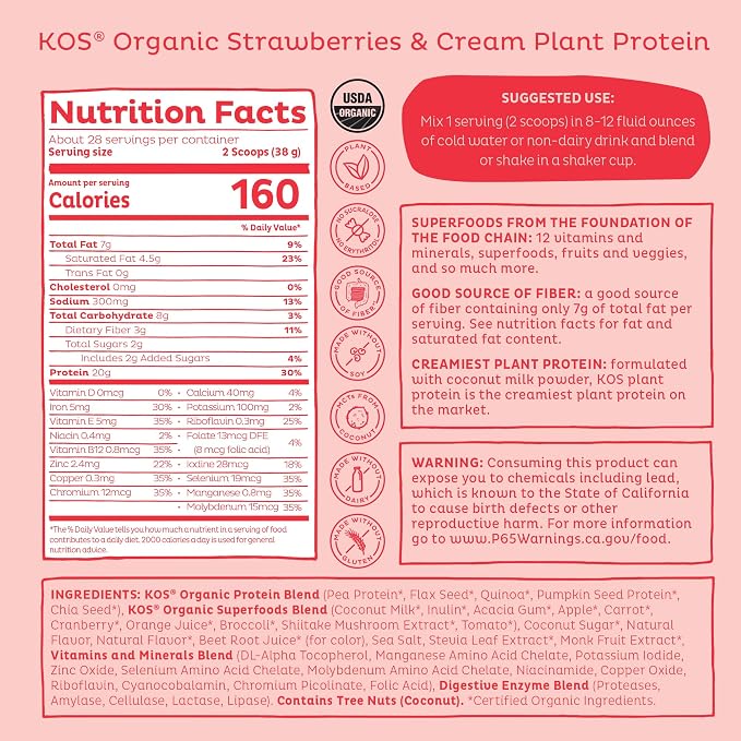 KOS Vegan Protein Powder, Strawberries & Cream USDA Organic - Image 9