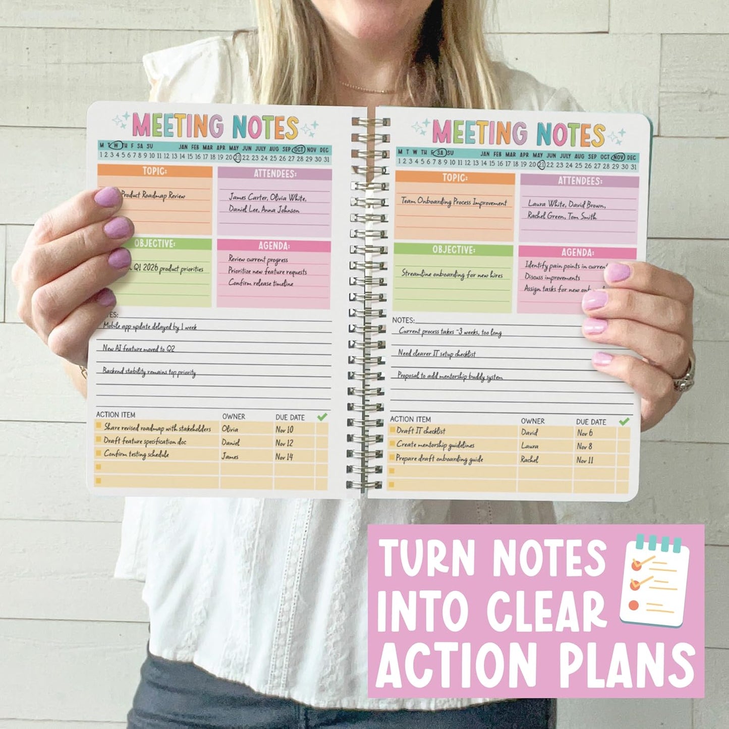 Hadley Designs Meeting Notebook For Work Organization - Meeting Business Planner, Business Notebooks Organizer, Office Notebooks For Note Taking, Chalkboard Work Planner Organizer Notebook