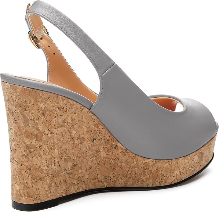 Womens Peep Toe Wedge Heels Matte Fashion Cork Slingback Pumps Platform Wedge - Image 5