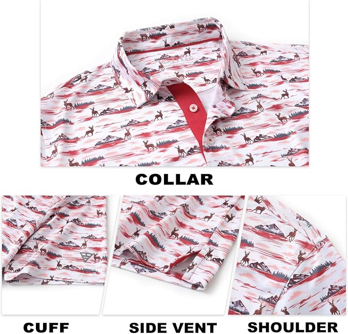 M MAELREG Mens Golf Shirt Short Sleeve Dry Fit Print Moisture Wicking - Image 5