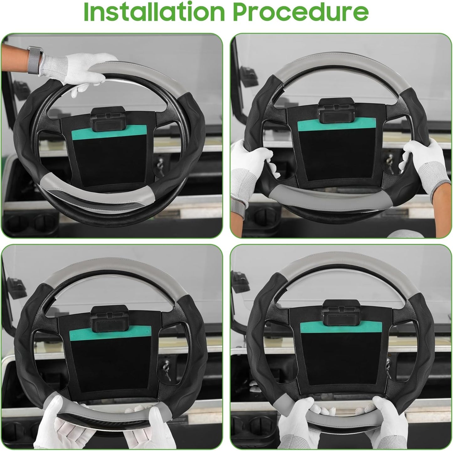 10L0L Golf Cart Steering Wheel Cover for Yamaha, Club Car DS & Precedent, 14 Inch Black Gray