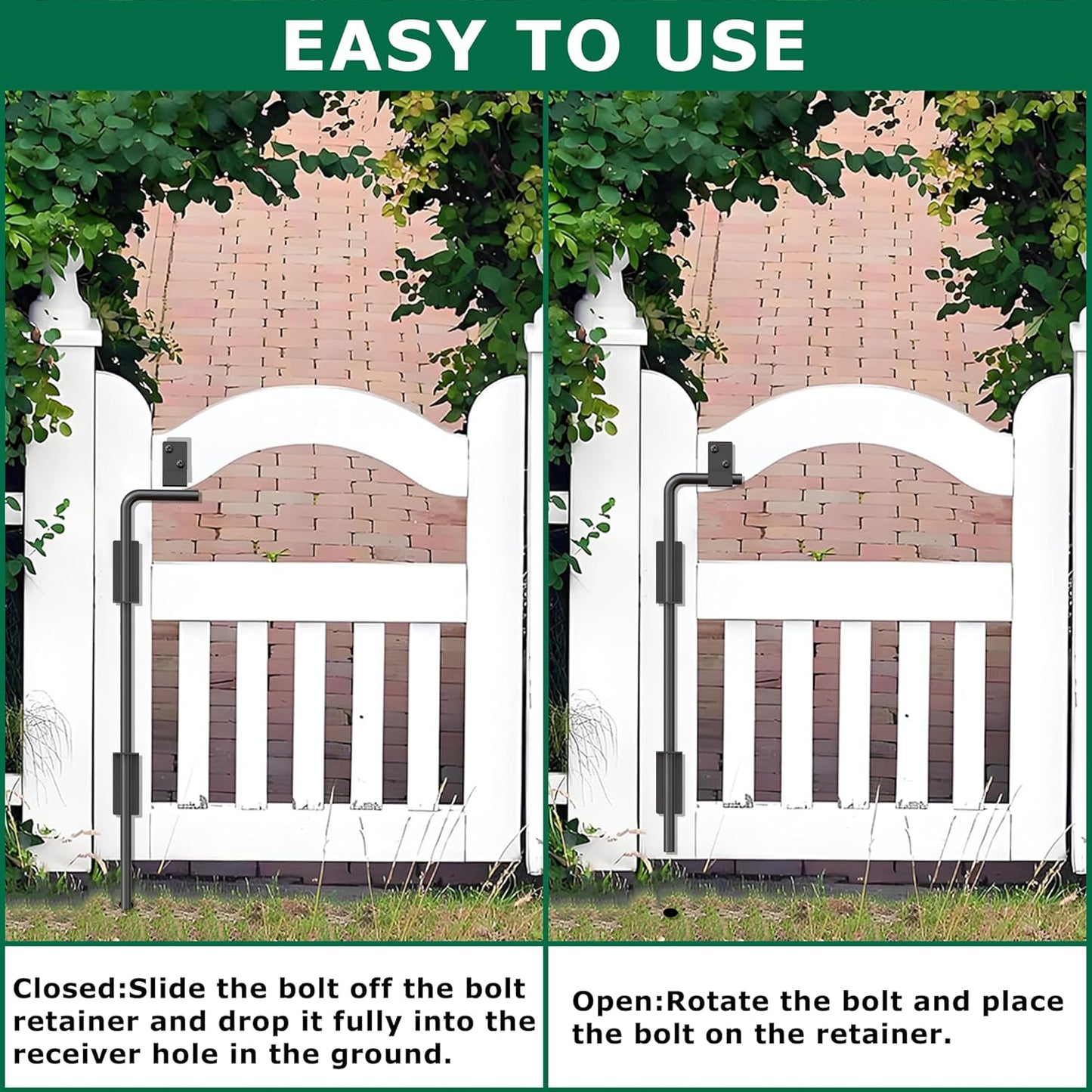 24" Heavy Duty Cane Bolt Gate Drop Rod with Upgraded Design, Square Drop Rod Kit for Double Gate Wood PVC Vinyl Metal Yard Gate Latch-2 Pack