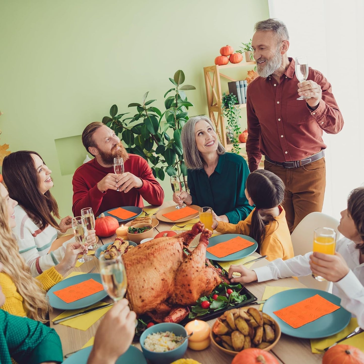 100 Pieces Thanksgiving Fall Pumpkin Napkins Disposable Paper Decorative Guest Party Napkins 7.8 x 4.3 Inch Autumn Harvest Orange Pumpkin Hand Towels for Fall Thanksgiving Dinner Party Decor