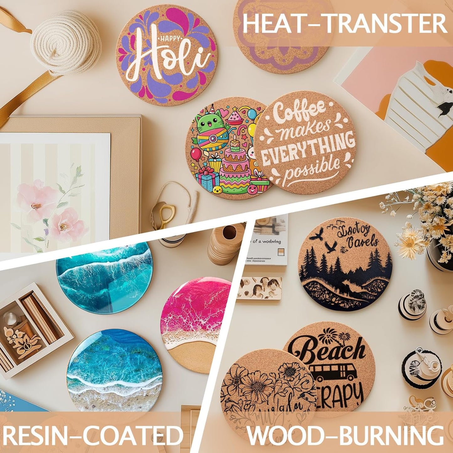 100 Pieces Cork Coasters for Drinks, GOH DODD Thicken Absorbent Blank Coasters for DIY Crafts Laser Engraving Sublimation Wood Burning Plants Painting Housewarming Gifts Wedding, Round, 4 Inch