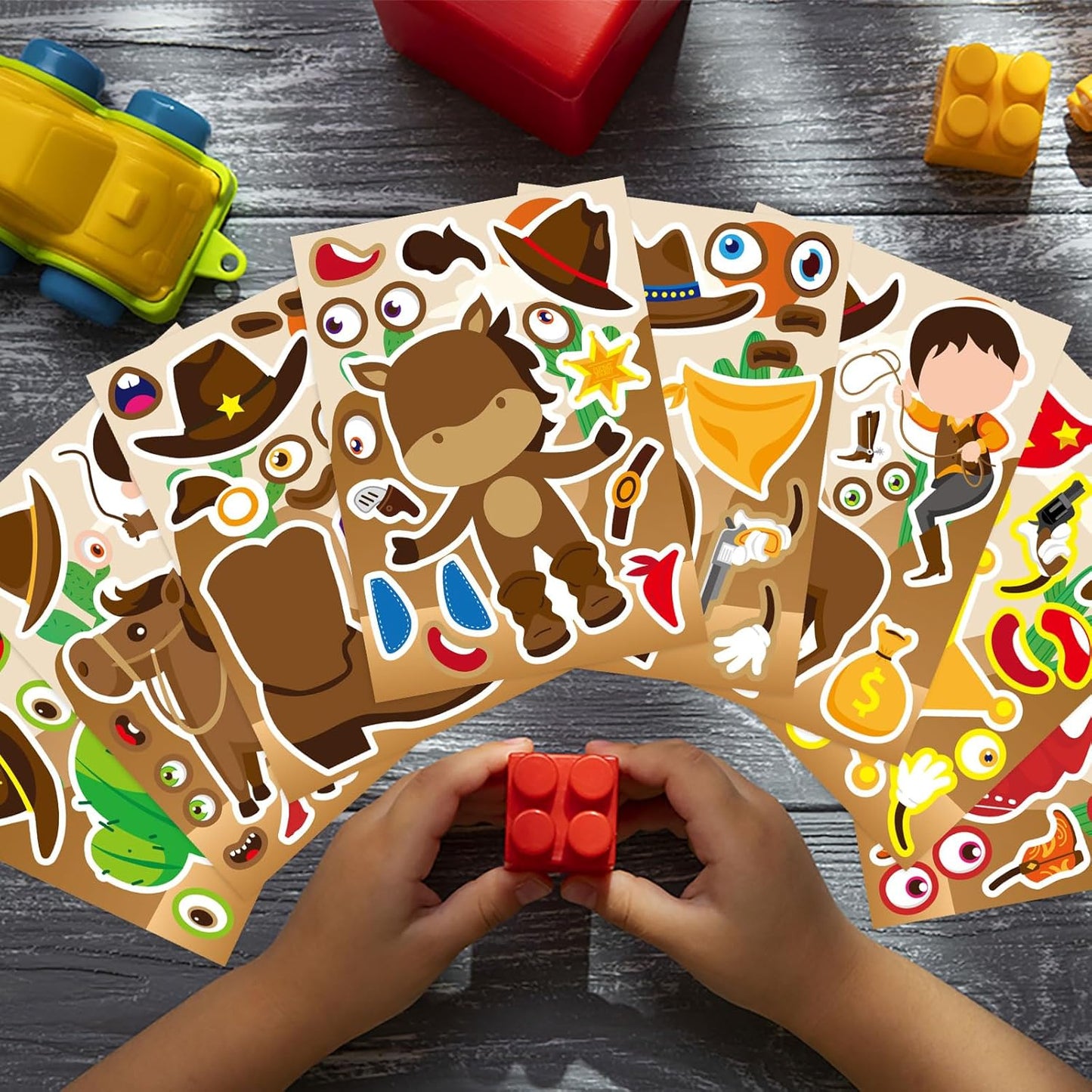 24 Sheets Western Cowboy Stickers, Make Your Own Cowboy Hat Boots Cactus Decals for Kids, Make a Face Sticker, Art Craft Party Favor Supplies