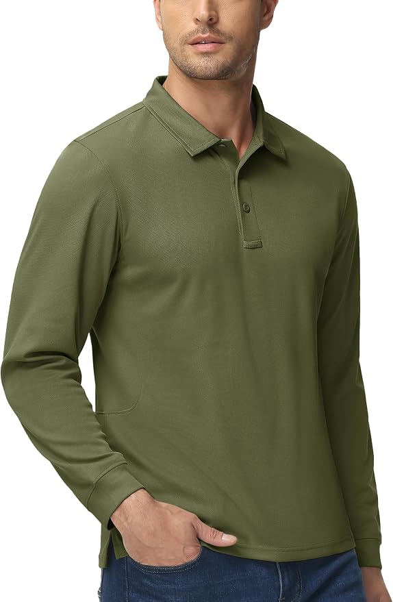 MAGCOMSEN Men's Polo Shirts 3 Button Quick Dry Performance Long Sleeve Tactical - Image 6