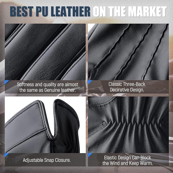 Winter Leather Gloves for Men, Touchscreen Snow Driving Gloves - Image 5
