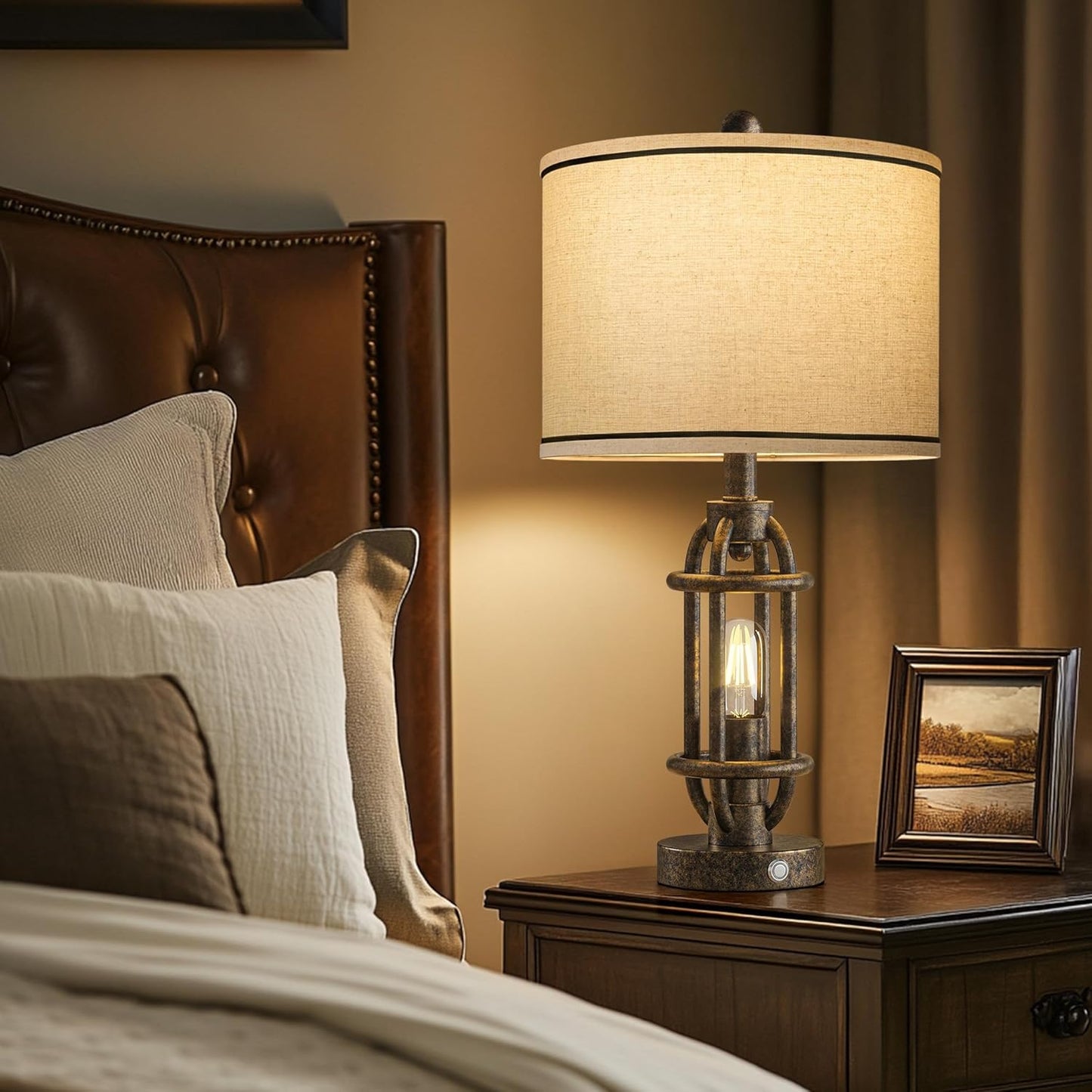 23.75'' Table Lamps Set of 2 for Living Room Bedroom Industrial Farmhouse Metal Touch Lamps with USB A+C Ports, Night Light Vintage Nightstand Bedside Lamp, Bulbs Included, Bronze