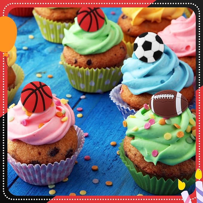 Honeydak 48 Pcs Sports Cupcake Toppers Basketball Softball Football Soccer - Image 7
