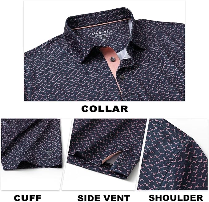 M MAELREG Mens Golf Shirt Short Sleeve Dry Fit Print Moisture Wicking - Image 5