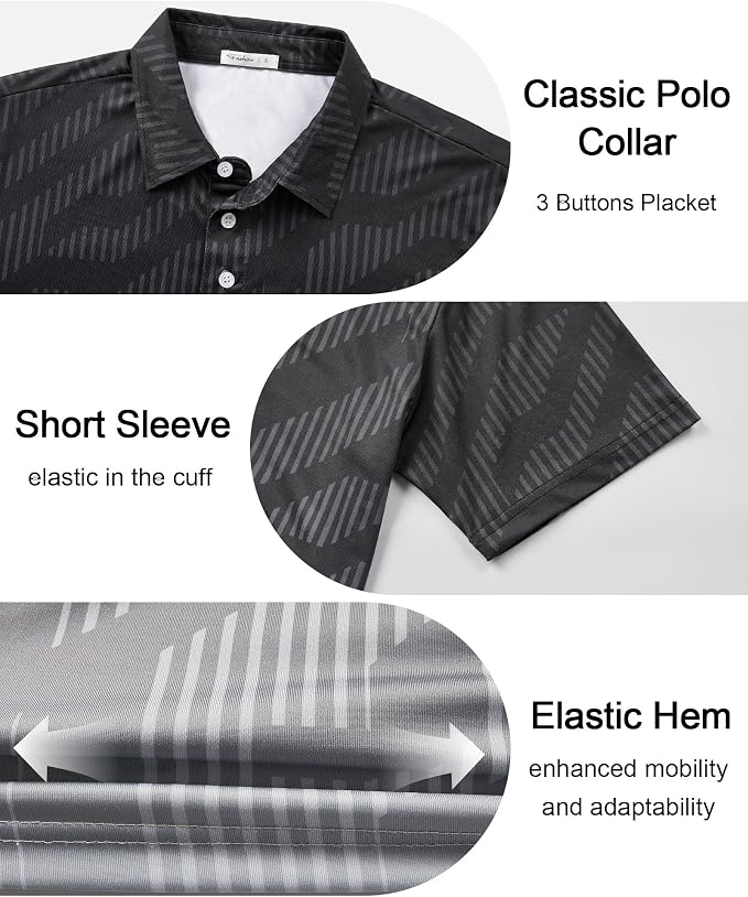 zeetoo Men's Polo Shirts Hawaiian Golf Polos Shirts Short Sleeve Performance - Image 6