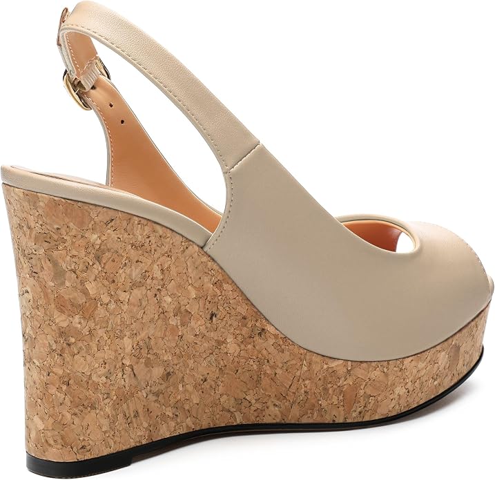 Womens Peep Toe Wedge Heels Matte Fashion Cork Slingback Pumps Platform Wedge - Image 5