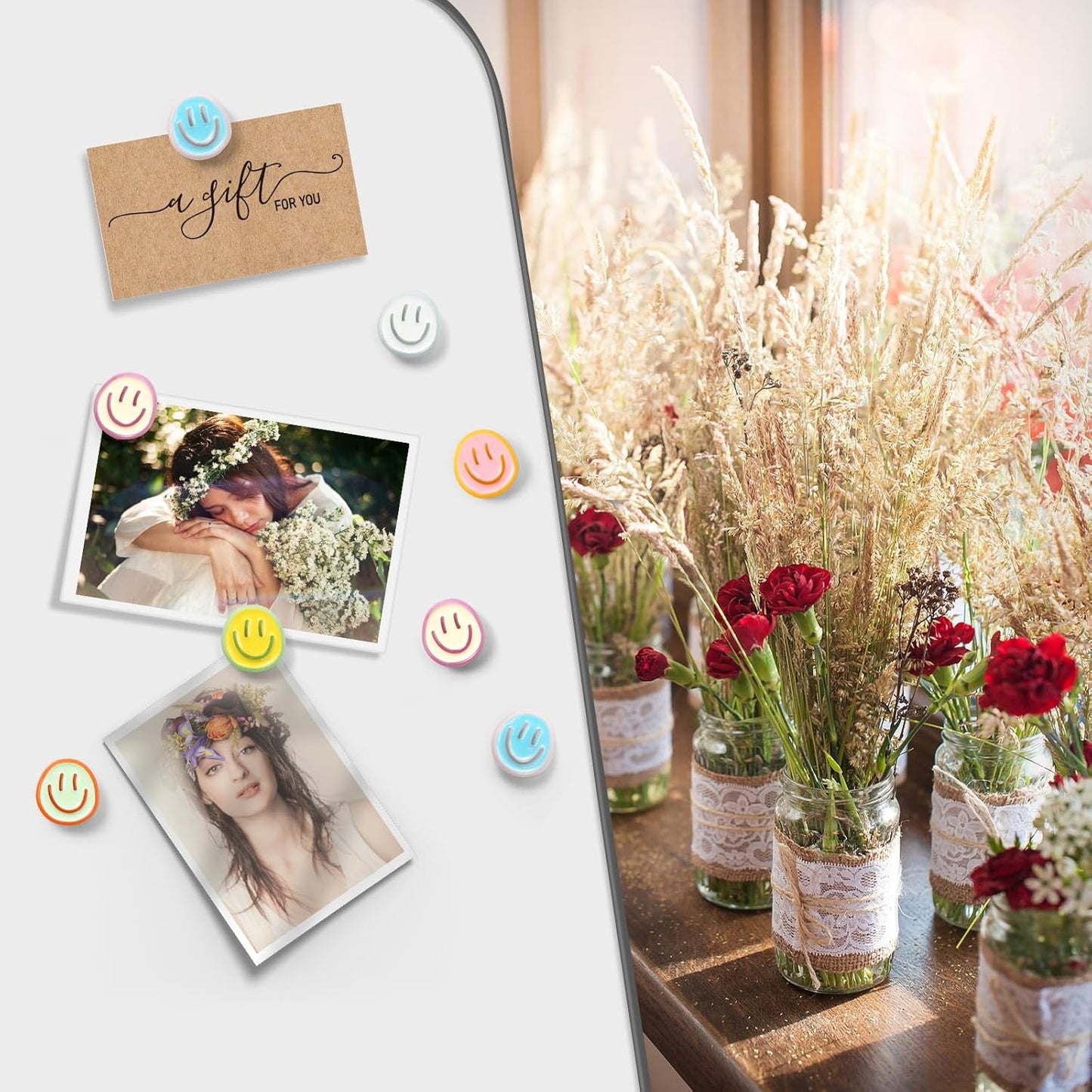 12Pcs Cute Fridge Magnets,6 Colors Cute Magnets, Resin Smile Face Refrigerator Magnet,Colorful Decorative Magnet for Locker Cabinet Fridge Whiteboard for Kitchen Classroom Office