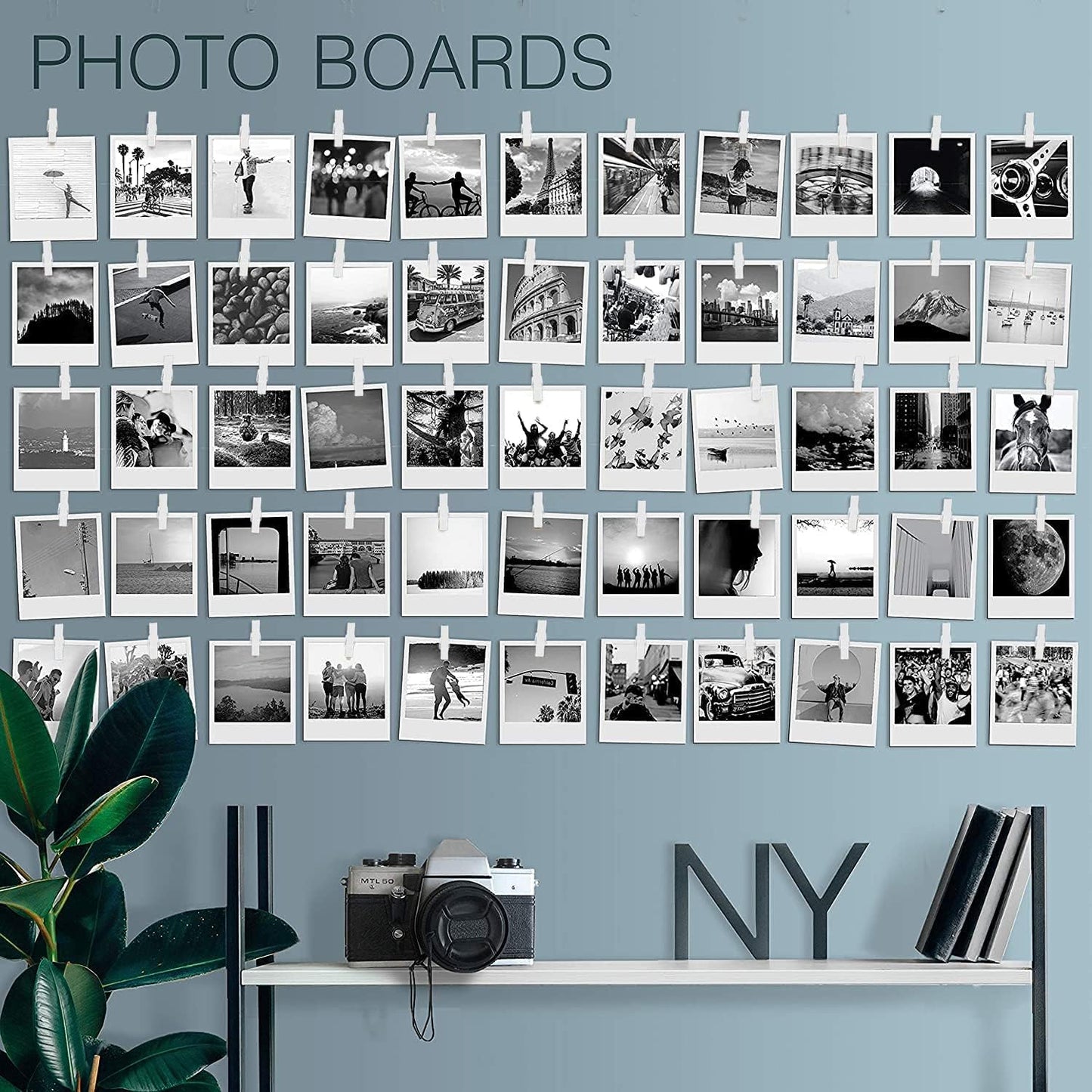 20 Pack Mini Self Adhesive Clips for Pictures - White Wood Clip Photo Holders for Wall, Poster Hanger, Photo Cards Hanging Display Board & Picture Boards, Artwork Photos Holders Card Room Decor