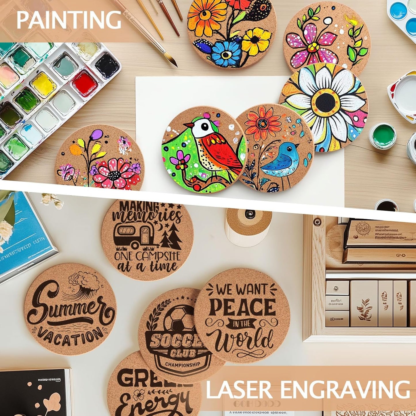 160 Pieces Cork Coasters for Drinks, GOH DODD Thicken Absorbent Blank Coasters for DIY Crafts Laser Engraving Sublimation Wood Burning Plants Painting Housewarming Gifts Wedding, Round, 4 Inch