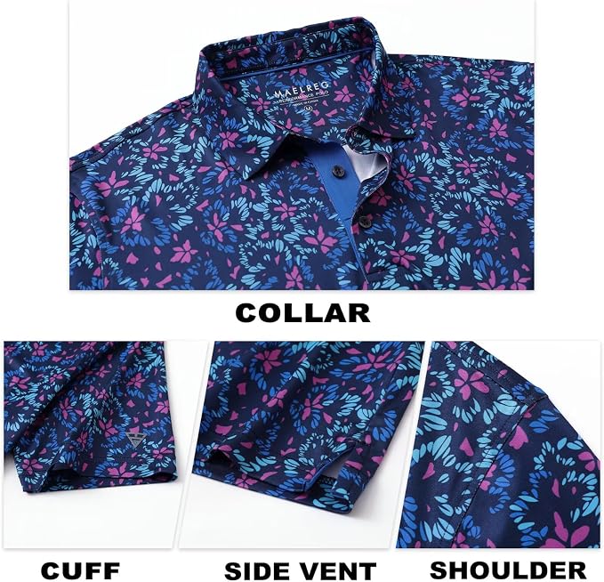 M MAELREG Mens Golf Shirt Short Sleeve Dry Fit Print Moisture Wicking - Image 5