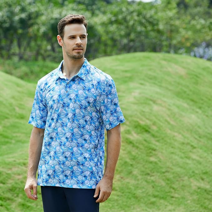 Esabel.C Golf Shirts for Men Dry Fit Performance Short Sleeve Print Moisture - Image 5