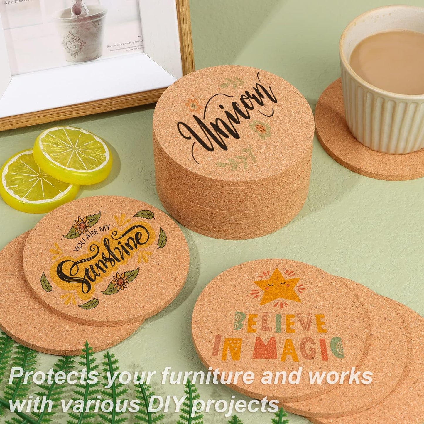 200 PCS Cork Coaster Bulk for Drink Absorbent 4 Inches Tea or Coffee Coaster Set Round Heat Resistant Bar Cup Mat Reusable Table Blank Gift for DIY Craft Holiday Wedding Birthday Party Supply