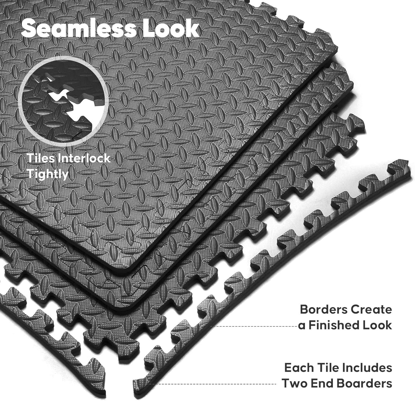 Home Gym Mat, Puzzle Exercise Mat, EVA Interlocking Foam Floor Tiles for Home Workout Equipment and Kids' Play Areas - Black, 24 in x 24 in x ½ in - 32 Tiles (Black, 32 Pack, 128 SQ FT)