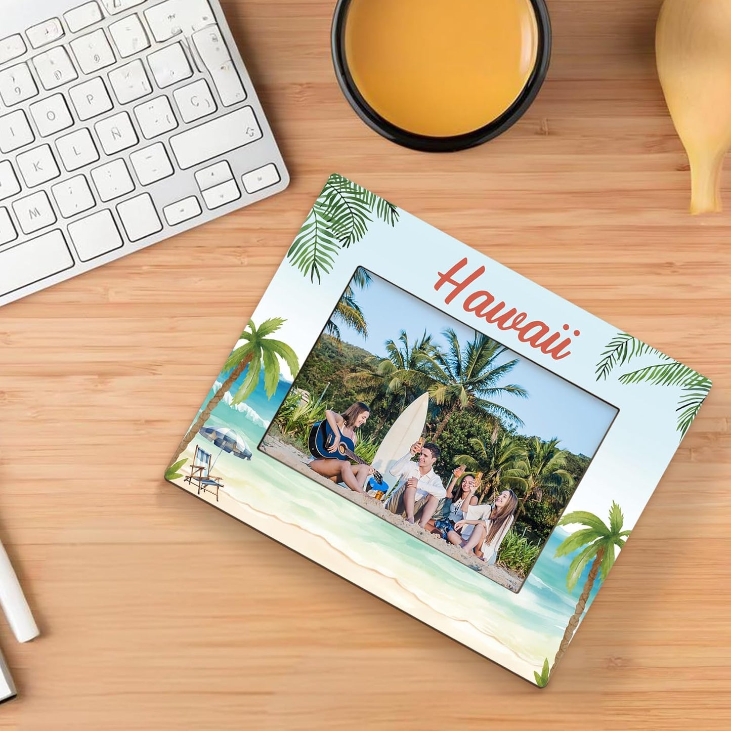 Hawaii Picture Frame 5x7, Beach Photo Frame, Gifts for Hawaii Trip, Travel PhotoFrame, Holiday Gifts for Family Couples Friends Wooden Picture Photo Frames for Desk Home Room Decor