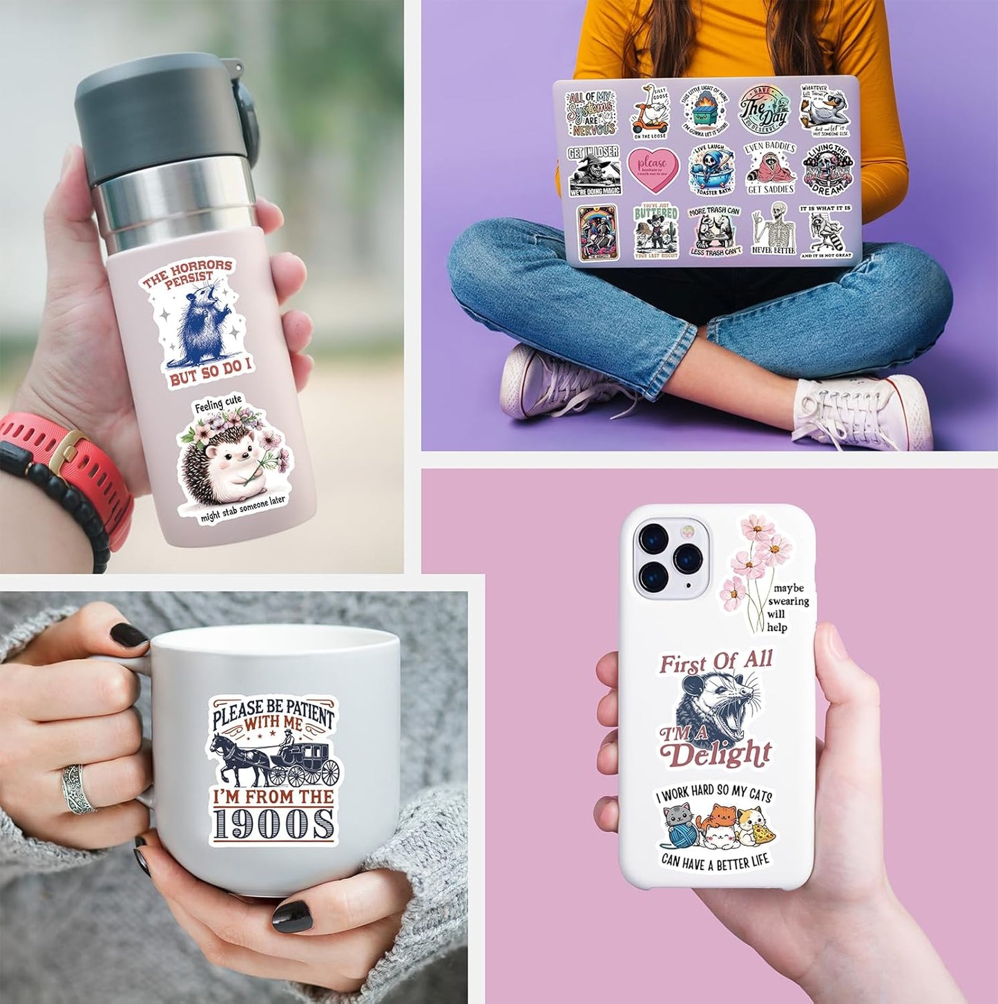 200 PCS Funny Holographic Stickers for Adults, Waterproof Vinyl Sarcastic Meme Decals for Laptop, Water Bottle, Phone, Kindle, Journal, Scrapbook, Bumper, Skateboard, Luggage, No Repeats