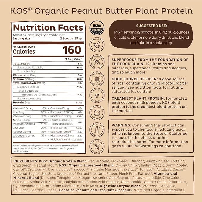 KOS Organic Plant Based Protein Powder, Chocolate Peanut Butter - Image 9