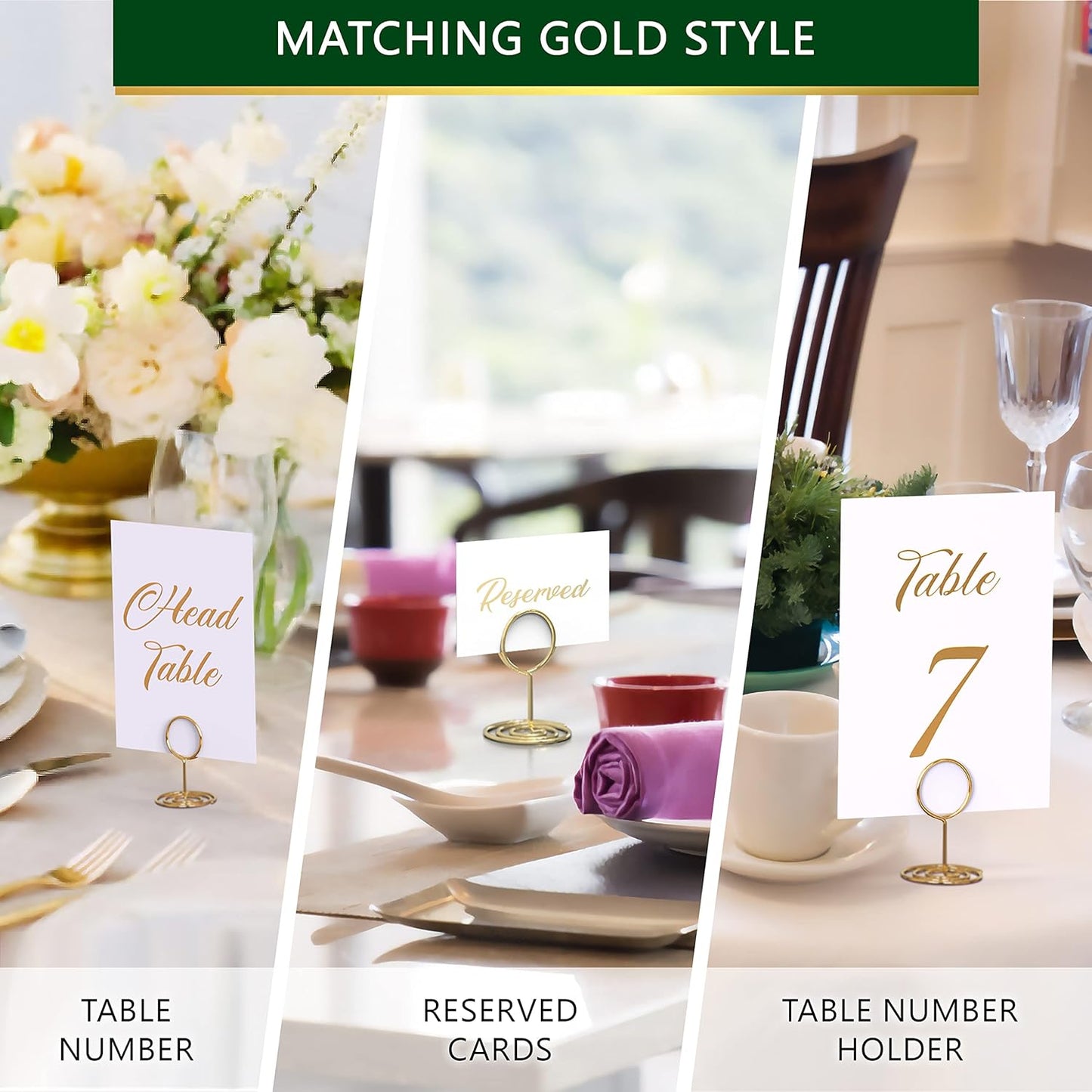 10 Pack Gold Table Number Holders for Signs - Photo Holders for Tables - Picture Holder for Tables - Mini Photo Stands - Placecard for Weddings Centerpieces - Wire Card Name Place Setting Card Stand