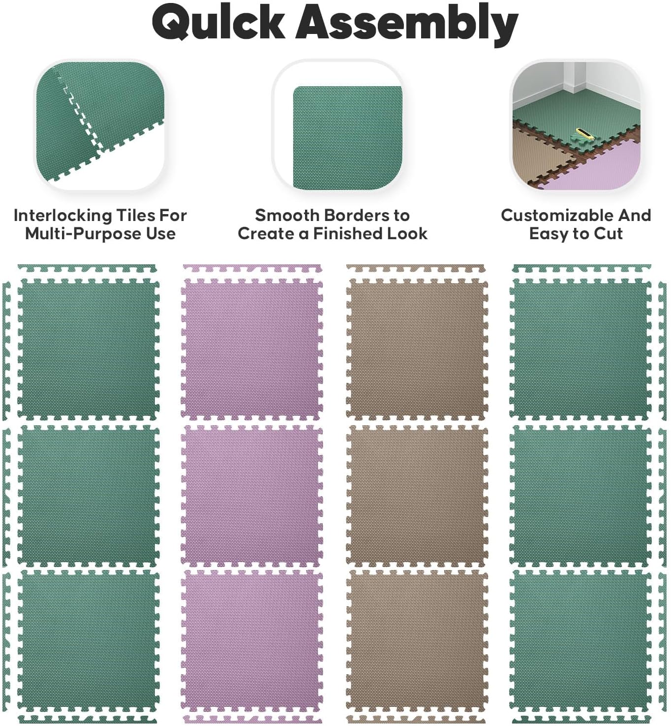 Home Gym Mat, Puzzle Exercise Mat, EVA Interlocking Foam Floor Tiles for Home Workout Equipment and Kids' Play Areas - Blue, 24 in x 24 in x ½ in - (Pink, 32 Pack(128 SQ FT))