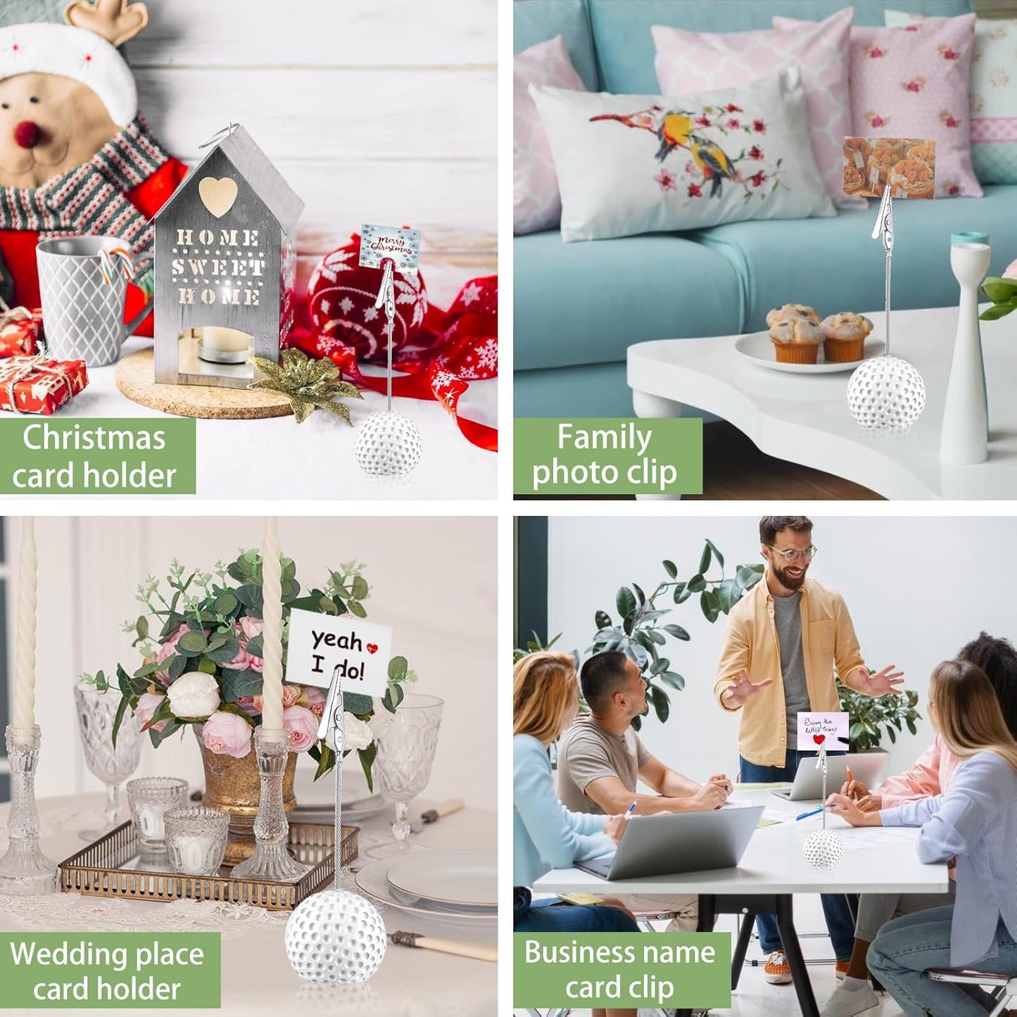 12pcs Golf Sports Ball Base Memo Clips with Alligator Clip, Resin Table Number Card Place Holders Photo Stand,Name Card Holder for for Office Menu Wedding Party Events Decoration