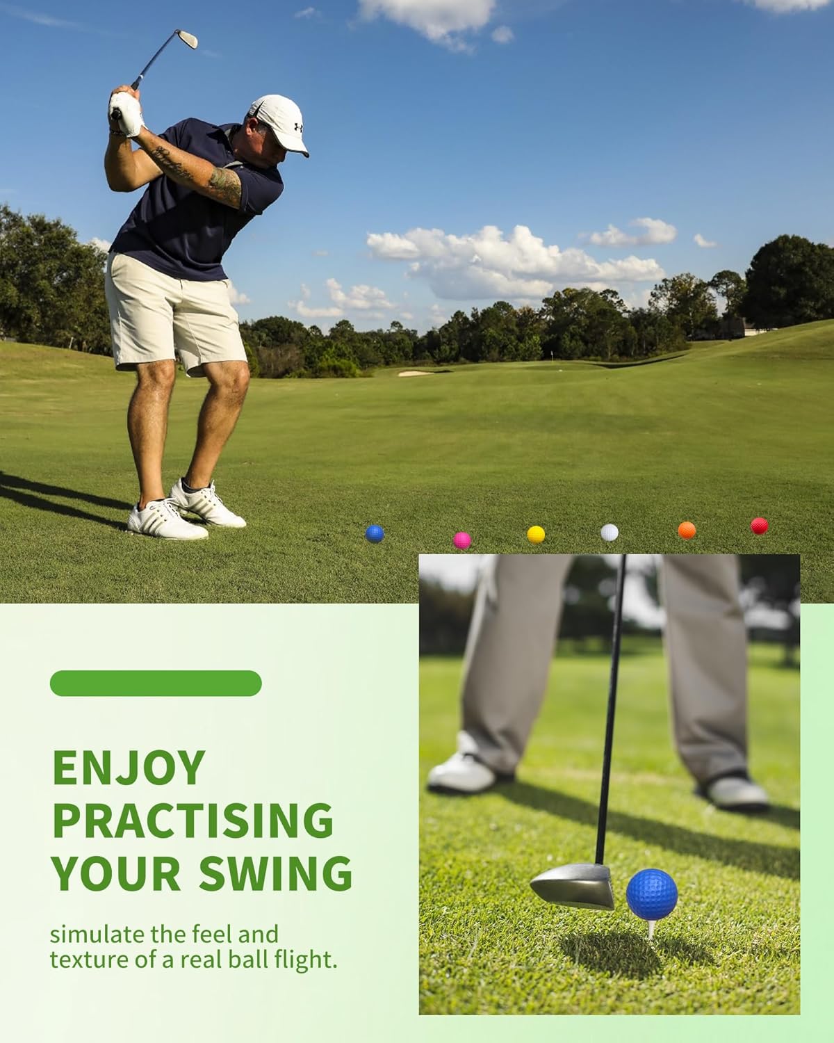 24 Pack Foam Golf Practice Balls,Practice Golf Balls for Backyard,Realistic Feel and Limited Flight Soft Golf Balls for Indoor or Outdoor Training