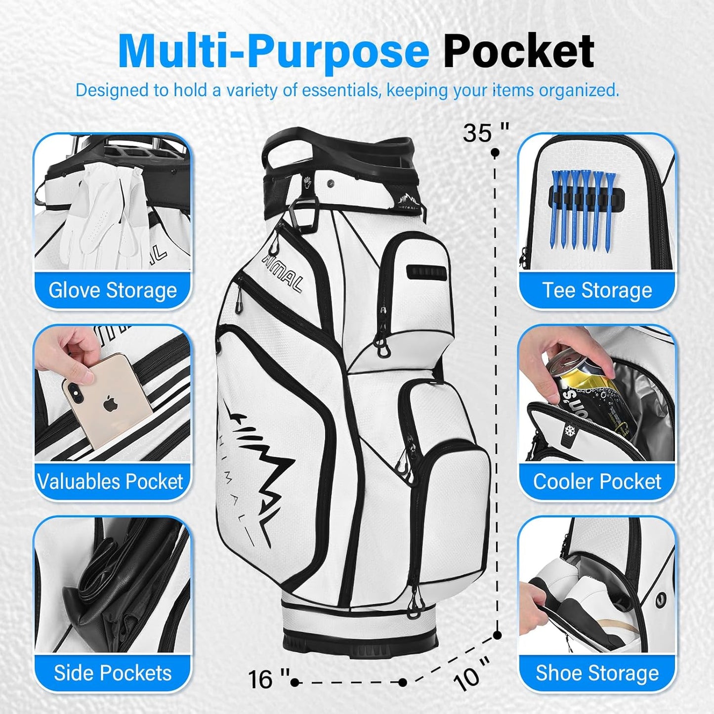 14-Way Golf Cart Bag, Full Length Premium Golf Bag for Men with Cooler Pocket, Handles and Rain Cover