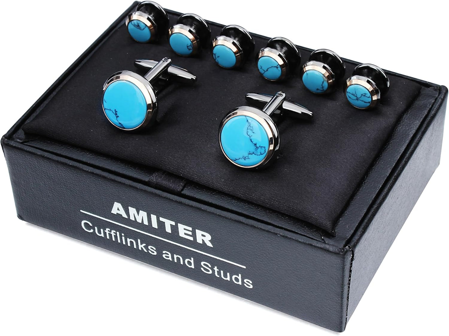 HAWSON Cufflinks and Studs for Men-Fashion Men Vintage Enamel Carbon Fiber Tuxedo Shirt Cufflinks and Studs Set for Regular Wedding Business Accessories