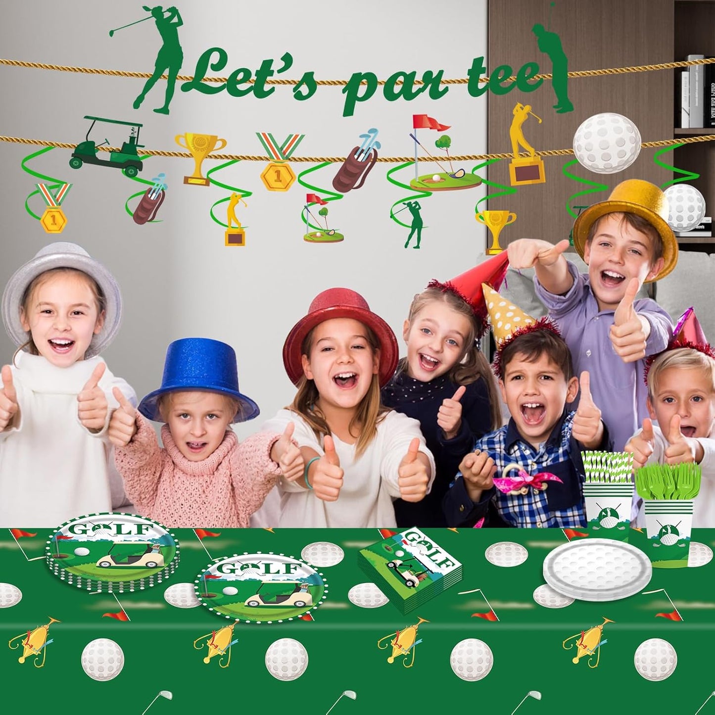 163pcs Golf Party Decorations, Golf Birthday Decorations Include Golf Plates and Napkins Set, Banner Hanging Swirls Tablecloth , for Golf Birthday Party Decorations, Serves 24