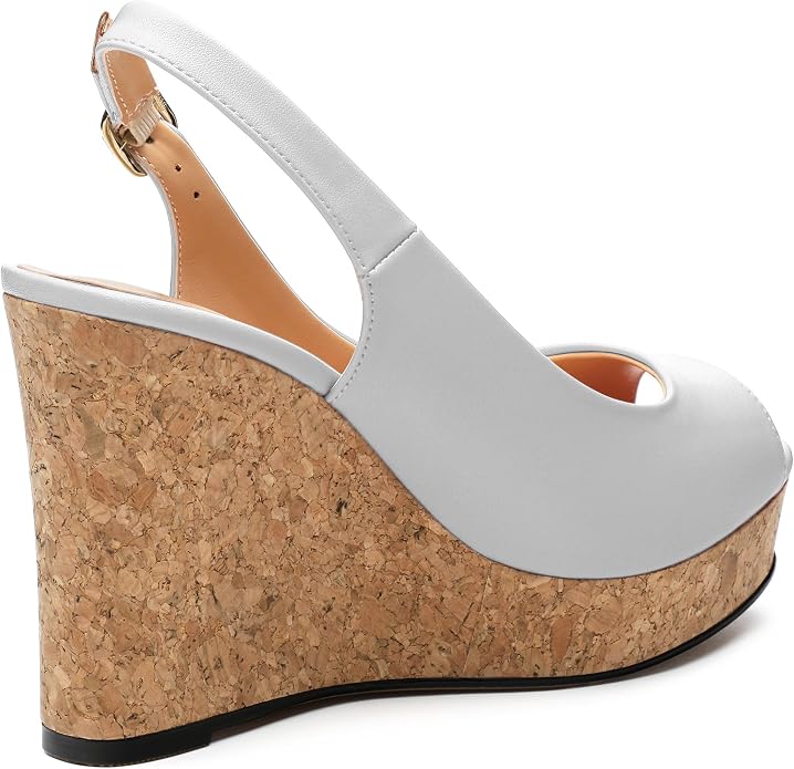Womens Peep Toe Wedge Heels Matte Fashion Cork Slingback Pumps Platform Wedge - Image 5