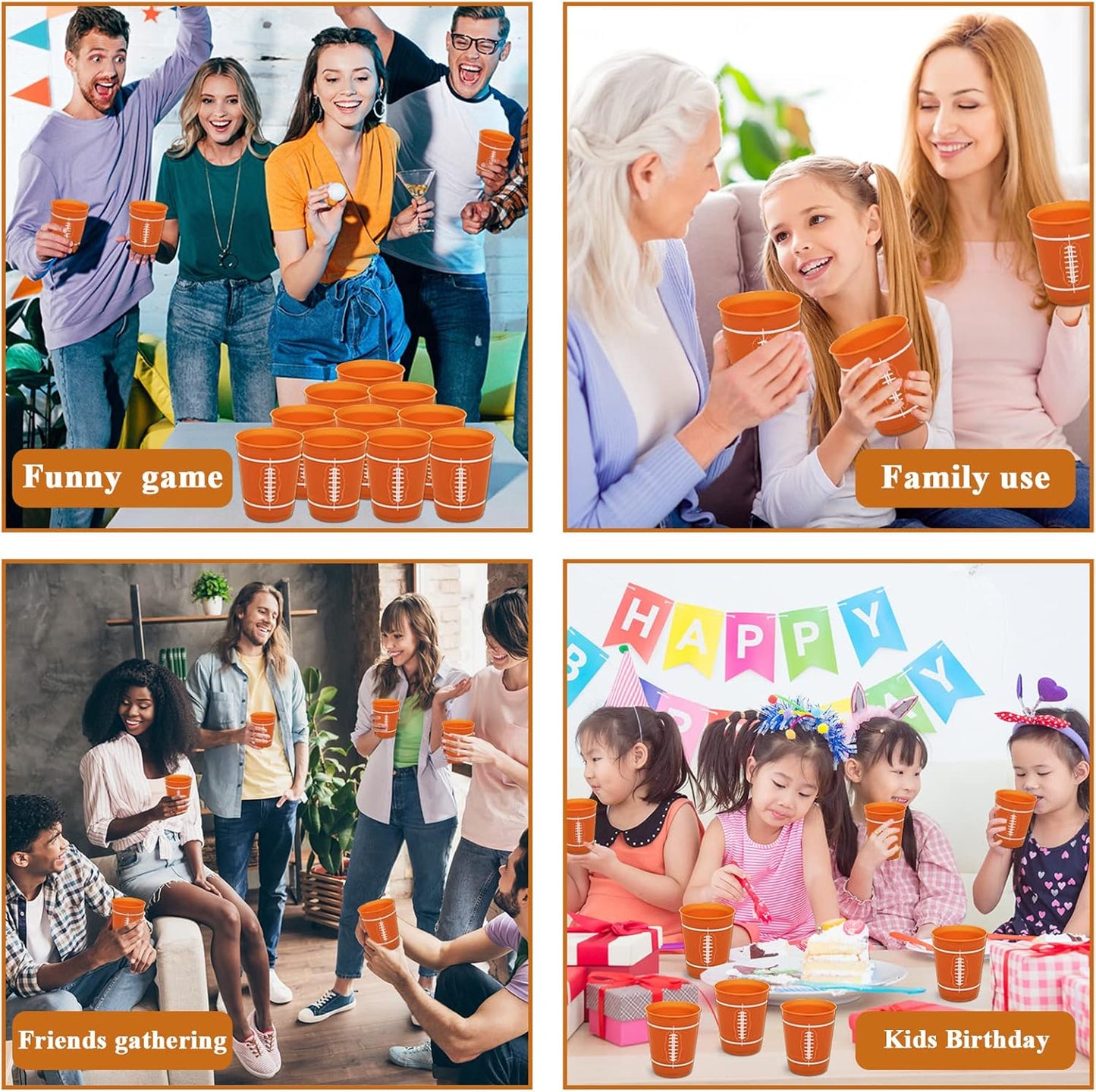 24 Pcs Football Plastic Cups Reusable Football Plastic Tumblers Party Supplies Sports Game Day Reusable Plastic Drinking Cups 12oz Party Decorations for Kids Football Birthday Baby Shower Party Favors