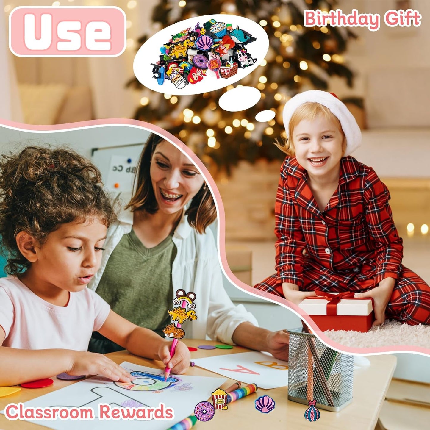 100 Pcs Cute Pencil Topper Decoration,Bulk Random Pencil Topper Accessories,Different Pencil Clips Decorations for Pupil/Junior Students Gifts,Awards,Prize