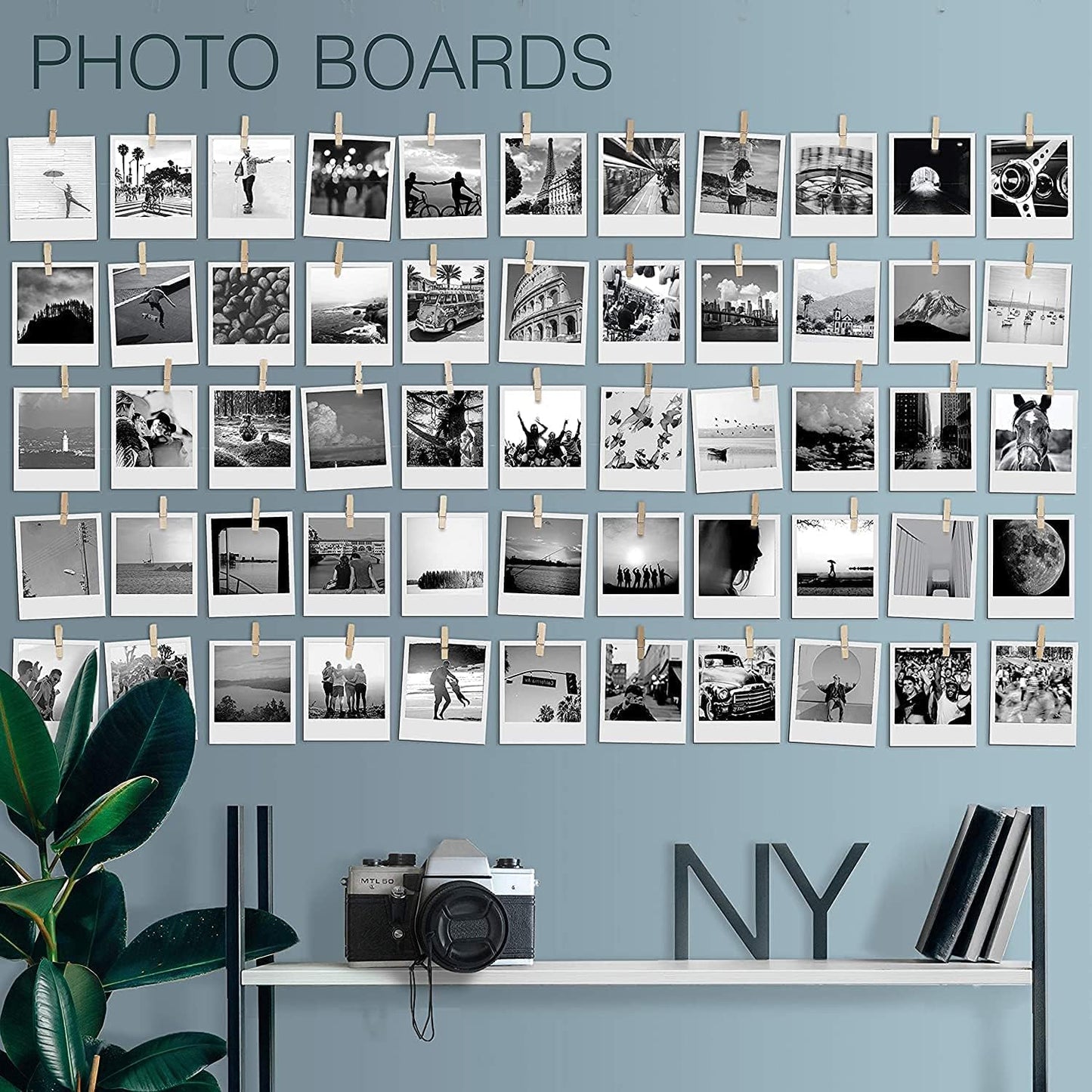 20 Pack Mini Self Adhesive Clips for Pictures - Beige Wood Clip Photo Holders for Wall, Poster Hanger, Photo Cards Hanging Display Board & Picture Boards, Artwork Photos Holders Hangers Room Decor