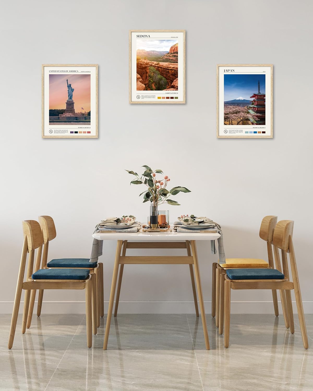 HesenDot Natural OAK Wood Framed City Wall Art,12x16in Famous Skyline Quality Canvas Wall Print,Classic Urban Landmark Wall Decor for Living Room, Bedroom,Office Gallery Set of 1