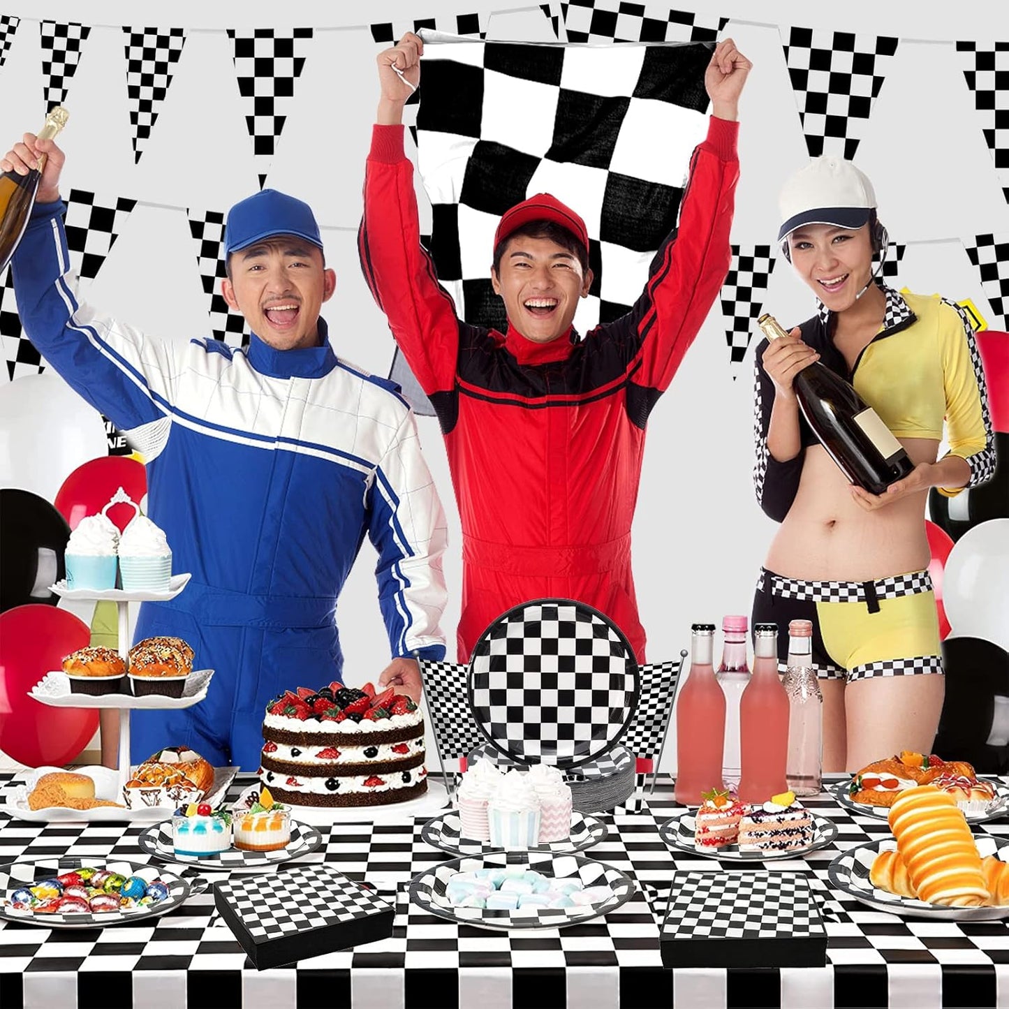 180Pcs Race Car Party Supplies Paper Plates and Napkins Serve 60 Disposable Tableware Set for Birthday Party Decorations Game Day Family School Holiday Sports Events