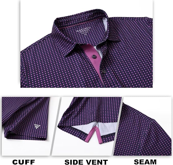 M MAELREG Mens Golf Shirt Short Sleeve Dry Fit Print Moisture Wicking - Image 5