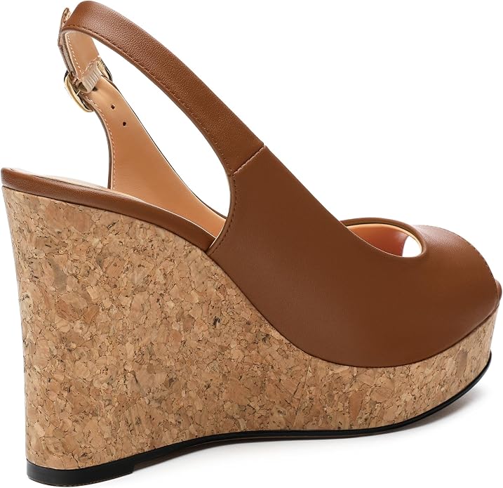 Womens Peep Toe Wedge Heels Matte Fashion Cork Slingback Pumps Platform Wedge - Image 5