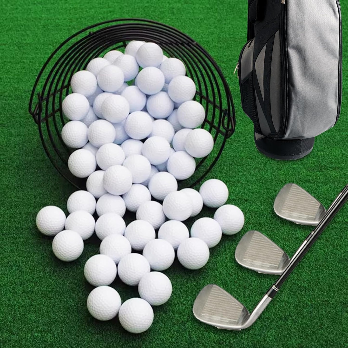 2 Pack Golf Ball Basket with Handle - Large Metal Golf Ball Bucket Storage Container Holds 50 Balls Each - Heavy Duty Golf Ball Carrier & Organizer for Driving Range, Practice, Course