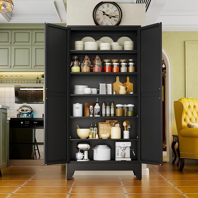 Black Metal Storage Cabinet, Kitchen Pantry Storage Cabinet - Image 9