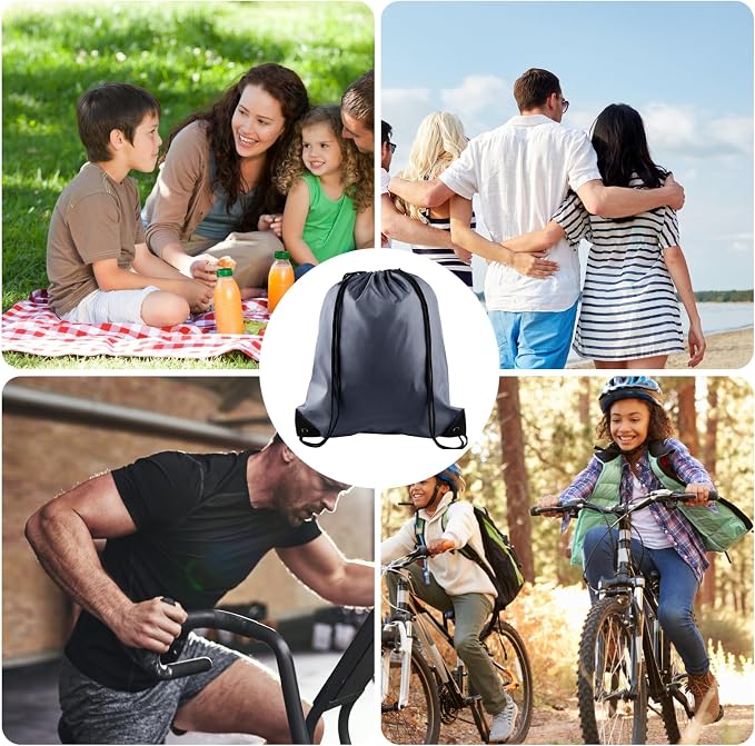 KUUQA 12 Pcs Drawstring Backpack Bags Bulk Gray Drawstring Bag Foldable Gym Bag - Image 6