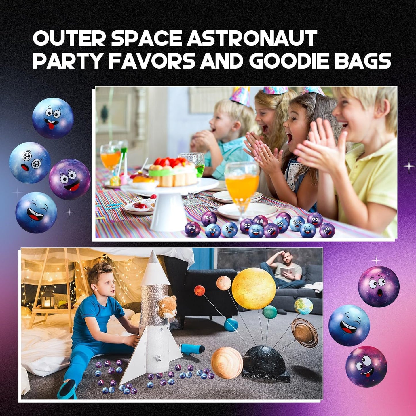 12 Pcs Mini Face Stress Balls for Boys Girls Sport Funny Face Squeeze Foam Balls for Stress and Anxiety Relief for Party Favors Birthday Gift Decoration(Galaxy,1.97")