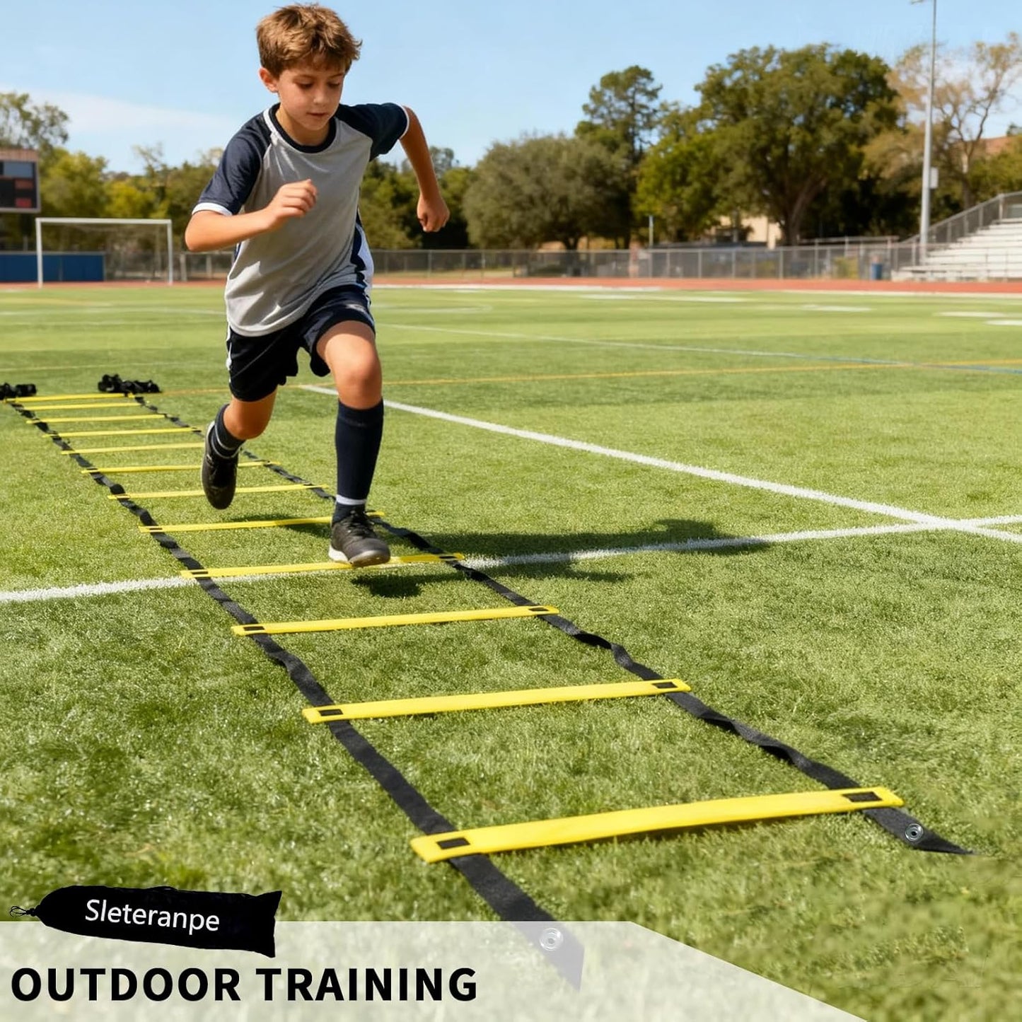 20ft Agility Ladder - Speed Ladder for Soccer with Carry Bag & Straps | 12 Adjustable Rungs | Soccer, Agility Training Equipment | Durable Footwork Ladder for Athletes (Yellow)