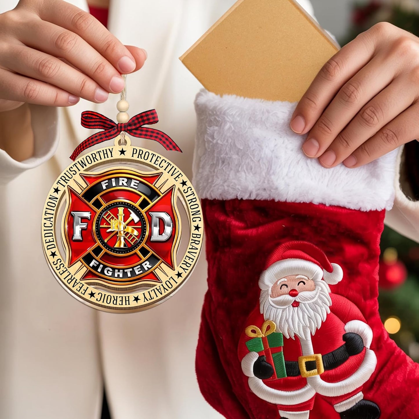 HEXMOZ Firefighter Christmas Ornaments - Firefighter Ornaments for Fireman, Fire Department Gift Ideas - Xmas Gifts for Firefighters Male, Female, Holiday Ornaments Decorations 2025
